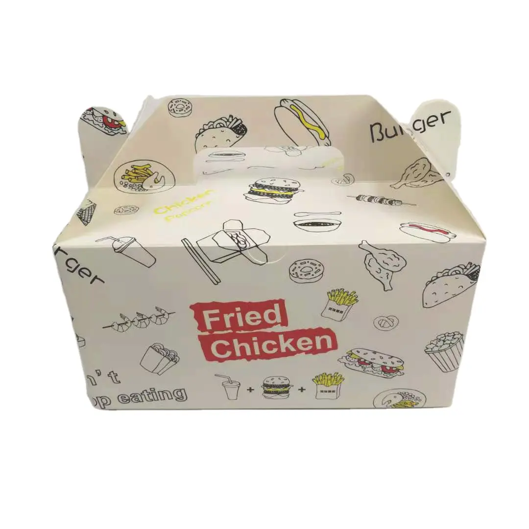 Caja de embalaje de pollo frito de grado alimenticio, blanca, con logotipo personalizado, venta al por mayor