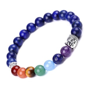 Pulsera de Cuentas de Piedra Natural de Amatista de 8mm con Cabeza de Buda de 7 Chakras de Alta Calidad para Mujeres y Hombres, Pulseras con Dijes Personalizadas de Fábrica - Product Image 1