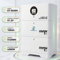 Système de stockage d'énergie tout-en-un ET-10KWH/51.2V-1 6.2KW 51.2V avec batterie LiFePO4 et chargeur MPPT 100A 10kWh pour systèmes hors réseau et hybrides