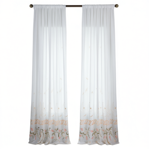 Rideaux en organza 2,3 m de haut, broderie florale blanche, panneau pleine longueur, style élégant - Product Image 1