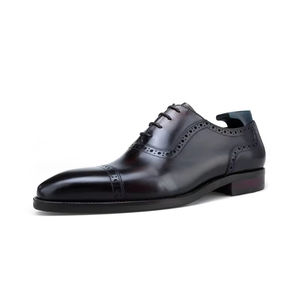 Chaussures Oxford en cuir véritable haut de gamme, style britannique, formelles, imperméables, respirantes, à lacets, pour hommes, bout pointu, fabriquées à la main - Product Image 2