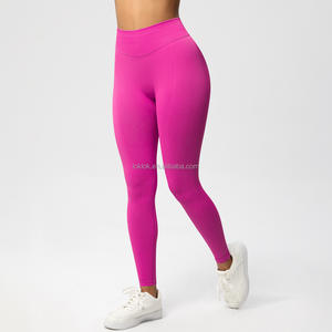 Pantalones de Talla Grande XL para Mujer, Cintura Alta, Color Durazno Sólido, Leggings de Yoga de Compresión de Spandex/Nailon, Elásticos en Cuatro Direcciones, Secado Rápido, con Cordón - Product Image 6