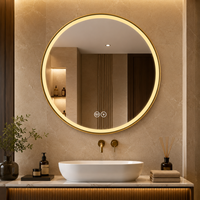 Miroir de salle de bain rond à LED mural anti-buée avec éclairage, commande tactile, 3 températures de couleur, intensité réglable