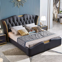 Lit King Size de Luxe au Design Moderne, Lit de Chambre Principal en Cuir avec Rangement, Vente Chaude