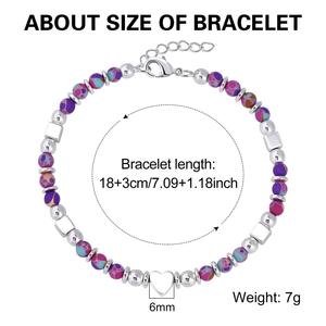 Best-Selling Bohemian Natural Purple Crystal <strong>Beaded</strong> Bracelet for Women Black Gallstone Heart-shaped Bead Brace for Gift Europe - Product Image 5