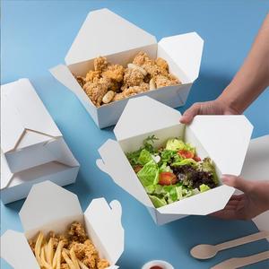 High-quality white paper lunch boxes disposable rectangular take-out packing bento commercial fast food packaging Oil proof box