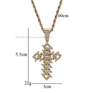 Bolt Cuban <b>Chain</b> <b>Cross</b> Pendant with Thorny Vines, Men's Hip Hop Copper Zircon Trendy Gift Necklace - Product Image 4