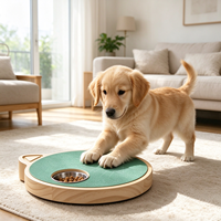 Papan Cakar Anjing Kayu Solid Berputar dengan Mangkuk Stainless Steel, Mainan Puzzle Pengisi Makanan Lambat, Pengayaan Interaktif untuk Anjing