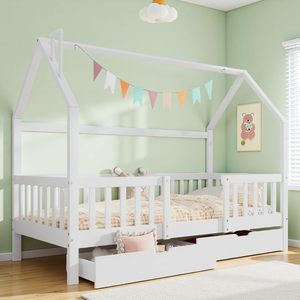 <span class=keywords><strong>Letto</strong></span> per bambini in legno massello 160X200 <span class=keywords><strong>cm</strong></span> camino in pino materassi robusta Base a doghe bianca con due cassetti - Product Image 6