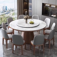 Luxuriöses Modernes Rundes Marmor-Massivholz-Esszimmergarnitur, 4, 6, 8 Sitzplätze, Küchen- und Esszimmer-Möbeldesigns in Schwarz