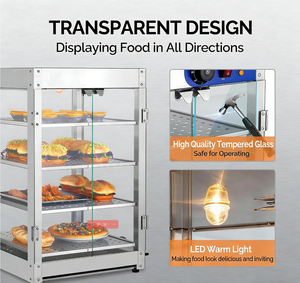 Chauffe-Plats Commercial à 3 Niveaux, Chauffe-Pizza, Vitrine Chauffante avec Éclairage LED - Product Image 4
