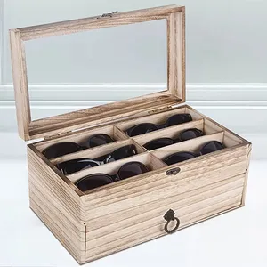 Custom Wooden Sunglasses Display Box Antique Watch Sunglass Decorative Storage Organizer Case Eyewear Wood Box With Key