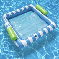 Tapis flottant gonflable pour l'eau, chaise longue carrée pour deux personnes avec rayures multicolores, grande taille épaissie, idéal pour l'été