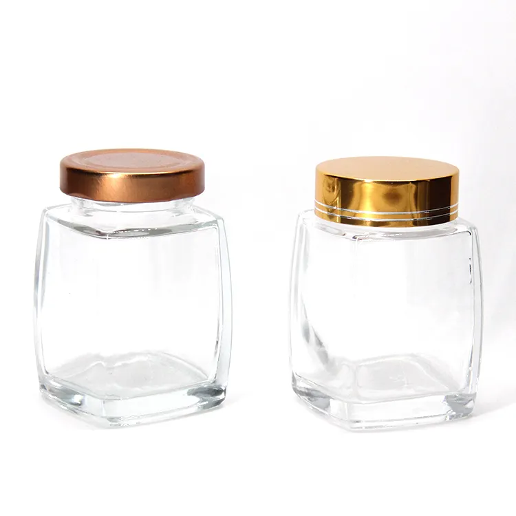 50Ml 100Ml 200Ml 280Ml 380Ml 500Ml 730Ml Square Clear Glass Honey Jam Sauce Jar Storage Bottles&Jars Honey Jars In Bulk