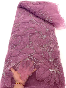NI.AI tela de encaje de tul bordado nupcial de encaje de red con cuentas de gasa <span class=keywords><strong>rosa</strong></span> para mujer Material de fiesta de boda - Product Image 3