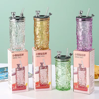 Tasse en verre YUANHE de haute qualité, motif ours en peluche, 350 ml, anti-fuite, anti-chute, avec couvercle et paille, écologique, pour boissons chaudes, épaissie