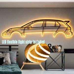 Décoration Murale LED en Métal Gravée au Laser Personnalisée - Silhouette de Voiture Sportive avec Rétroéclairage pour Garage et Caverne d'Homme - Product Image 1