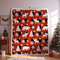 Plaid de Noël durable, doux, confortable et chaud, double couche en Sherpa et flanelle, pour lit et canapé, cadeau de fêtes, polaire, OEM