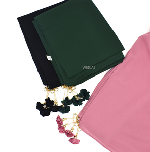 Qualité supérieure Femmes Hijab Perle Solide Floral Gland Élégant Rose Chaîne Lisse Respirant En Mousseline De Soie Polyester Ethnique - Product Image 4