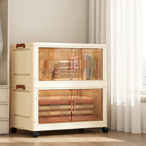 Armoire à tiroirs pliable en plastique portable à 2 niveaux avec <span class=keywords><strong>roulettes</strong></span>, organisateurs <span class=keywords><strong>de</strong></span> <span class=keywords><strong>rangement</strong></span> empilables multifonctionnels - Product Image 5