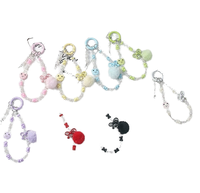 Cordon de téléphone exquis avec nœud et perles fantaisie, dragonne courte réglable, porte-clés pendentif pour filles, style mignon