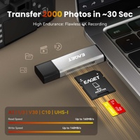 Carte mémoire EAGET T2-1 4K 100 Mo/s UHD Vidéo 64/128/256/512 Go A2 Classe 10 V30 4K avec lecteur de carte gratuit Carte TF
