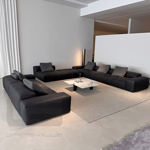Sofá minimalista moderno de alta calidad, proveedor de muebles Foshan, conjunto de sofá de lujo de esquina De Cuero Negro Nórdico - Product Image 3