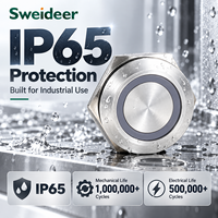 Interrupteur à bouton-poussoir métallique ultra-court Sweideer avec lumière LED, étanche IP65, contact 1NO et fils pré-câblés