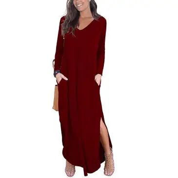 סתיו ארוך שרוול נשים מקסי שמלת Robe Femme ערב מסיבת חוף שמלות Loose פיצול מזדמן שמלת כיסוי Ups Vestidos