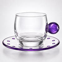 Ensemble de tasses à café en verre cristal de luxe avec poignée en pierres précieuses, élégant pour la maison, le café et les cadeaux