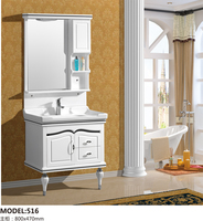 Meuble-lavabo de salle de bain vintage classique blanc sur pied, personnalisé, en PVC imperméable et durable, avec miroir et vasque, vente en gros