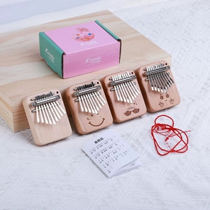 Vente en gros de mini kalimba en bois naturel à 9 touches, portable, avec motif gravé mignon, piano à pouce - Product Image 6