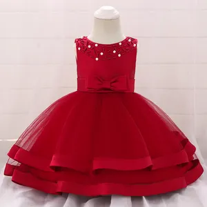 MQATZ en stock bebé niño pequeño rebordear fiesta roja vestido en capas de tul Niña hinchada 3 años ropa infantil L5017XZ