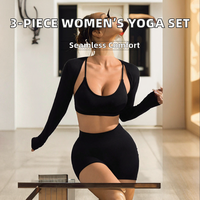 Ensemble de vêtements de sport pour femmes Redner, 3 pièces, solide, respirant, sans couture, en spandex/nylon, soutien-gorge de sport, haut court à manches longues, yoga
