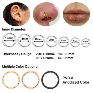 JiaXin ASTM F136 Titanio Anillo de Nariz Segmentado con Bisagra, Aro Doble para Cartílago y Hélix, Joyería para <span class=keywords><strong>Piercing</strong></span> 20G 18G 16G - Product Image 4