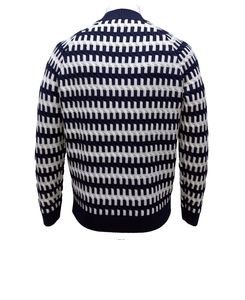 Pull en tricot géométrique bleu et blanc pour homme, manches longues, vêtements d'hiver - Product Image 2