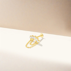 Pendientes de Plata de Ley 925 con Borla y Cadena, Zirconia, Parte Trasera Plana, para Piercing de Cartílago/Hélice, Diseño Moderno - Product Image 5