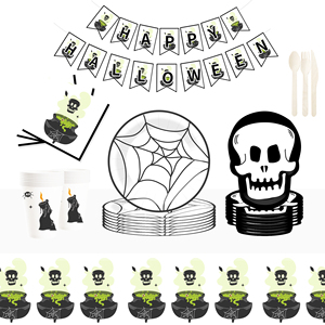 Platos Desechables de Papel con Diseño de Calavera y Araña para Halloween, Marca DAMAI, Estilo Vintage, Juego de Vajilla para Fiesta de Halloween - Product Image 1