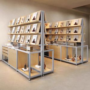 Алюминиевый профиль, витрина из березовой древесины, напольная, простая и современная многоярусная полка и стеллаж для демонстрации товаров - Product Image 1