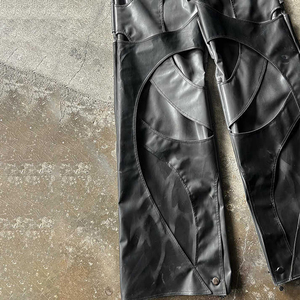 Giacca a vento aderente Casual alla moda nera con pantaloni <span class=keywords><strong>Cargo</strong></span> in pelle sintetica pantaloni Unisex in cera d'olio pantaloni <span class=keywords><strong>larghi</strong></span> da uomo - Product Image 3