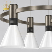 Lustre moderne en forme d'anneau, luminaire suspendu en métal brossé, abat-jour blanc en forme de cône, lampe suspendue contemporaine pour salon, salle à manger, hôtel