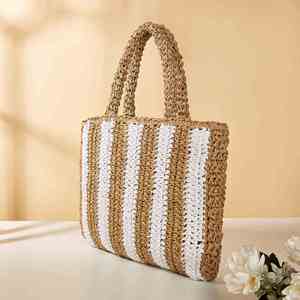 Bolso de Mano de Lujo para Mujer, Tejido a Crochet, de Paja, para Playa, Verano, con Rayas, Bolso de Hombro para Dama, con Logotipo Personalizado - Product Image 3