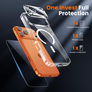 En stock – Vente en gros – Coque de téléphone 3-en-1 avec protection d'écran en verre trempé 9H et protection d'objectif d'appareil photo pour <span class=keywords><strong>iPhone</strong></span> 14 15 16 17 18 Pro Max - Product Image 5