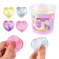 Jouet Squishy Cœur en TPR Souple Transparent, à Rebond Lent, avec Paillettes Maltose Aurora, Sensoriel pour le Soulagement du Stress, Vente en Gros