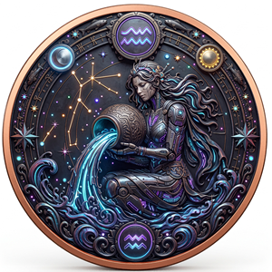 Moneta Segno Zodiacale Acquario in Rame Puro 999 da 5 oz, Rilievo 3D, Colorazione UV, Effetto Proof-like, Oggetto da Collezione in Metallo con <span class=keywords><strong>Oroscopo</strong></span> - Product Image 3