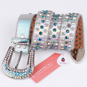 Ceintures pour femmes Sundo Bling Bling, style vintage, boucle en alliage, cuir de vache, design diamant, cristaux, strass - Product Image 1