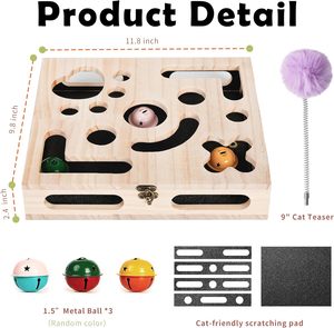 Caja de Enriquecimiento Grande de Madera Maciza para Gatos, Caja de Juego Rascador para Gatos con Tapa Abatible y Cierre, Rascador de Papel de Lija - Product Image 4