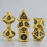 Jeu de dés en métal doré poli, polyédriques à bords tranchants, pour RPG (D4 D6 D8 D10 D12 D20), motif branche de forêt, pour jeu de société