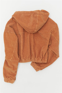 <span class=keywords><strong>Veste</strong></span> à capuche courte en <span class=keywords><strong>velours</strong></span> côtelé de coton avec poche plaquée avec logo personnalisé pour les femmes avec cordon de serrage <span class=keywords><strong>veste</strong></span> zippée - Product Image 5