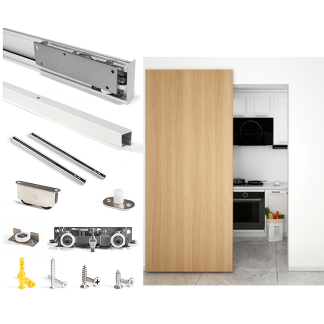 Concealed Door Roller Wheel Glass Slide Door Set Wall Roller Sliding Hidden Rail for Soft Close Sliding Door Hardware